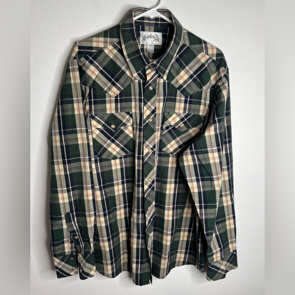 Plaid Shirt Mens Western Country Flap Pockets Triple Snap Size XL